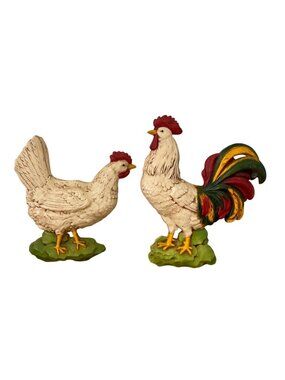 Vtg Homco Chickens Rooster and Hen Wall Hanging Set Rustic Farmhouse MCM 1970s